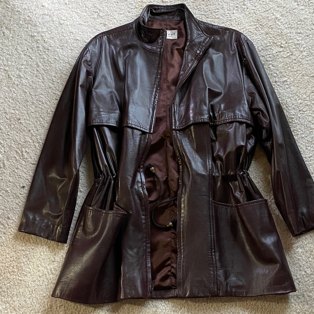 Chocolate brown leather lightweight coat by Vericci, size M